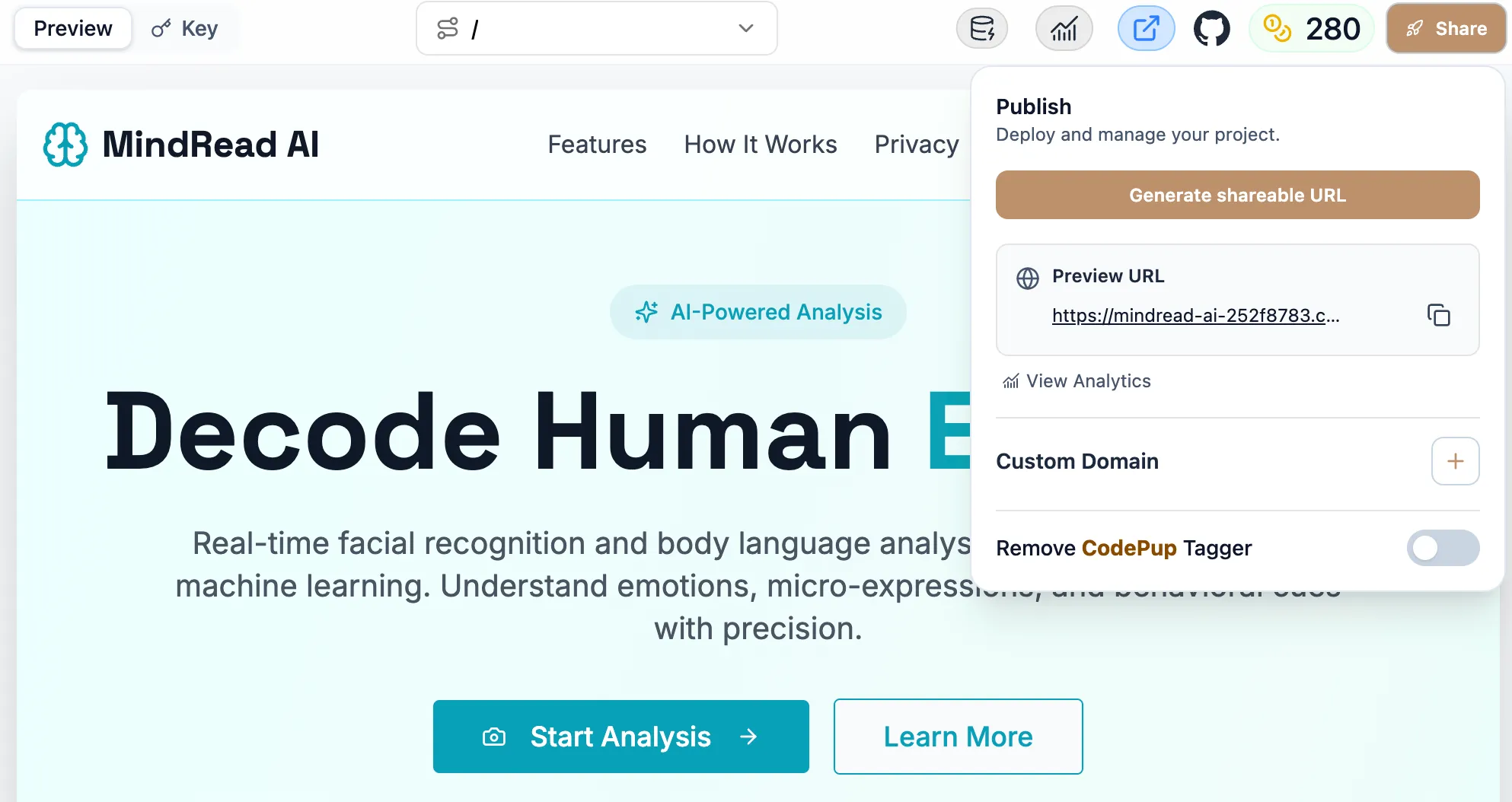 Analytics icon in toolbar