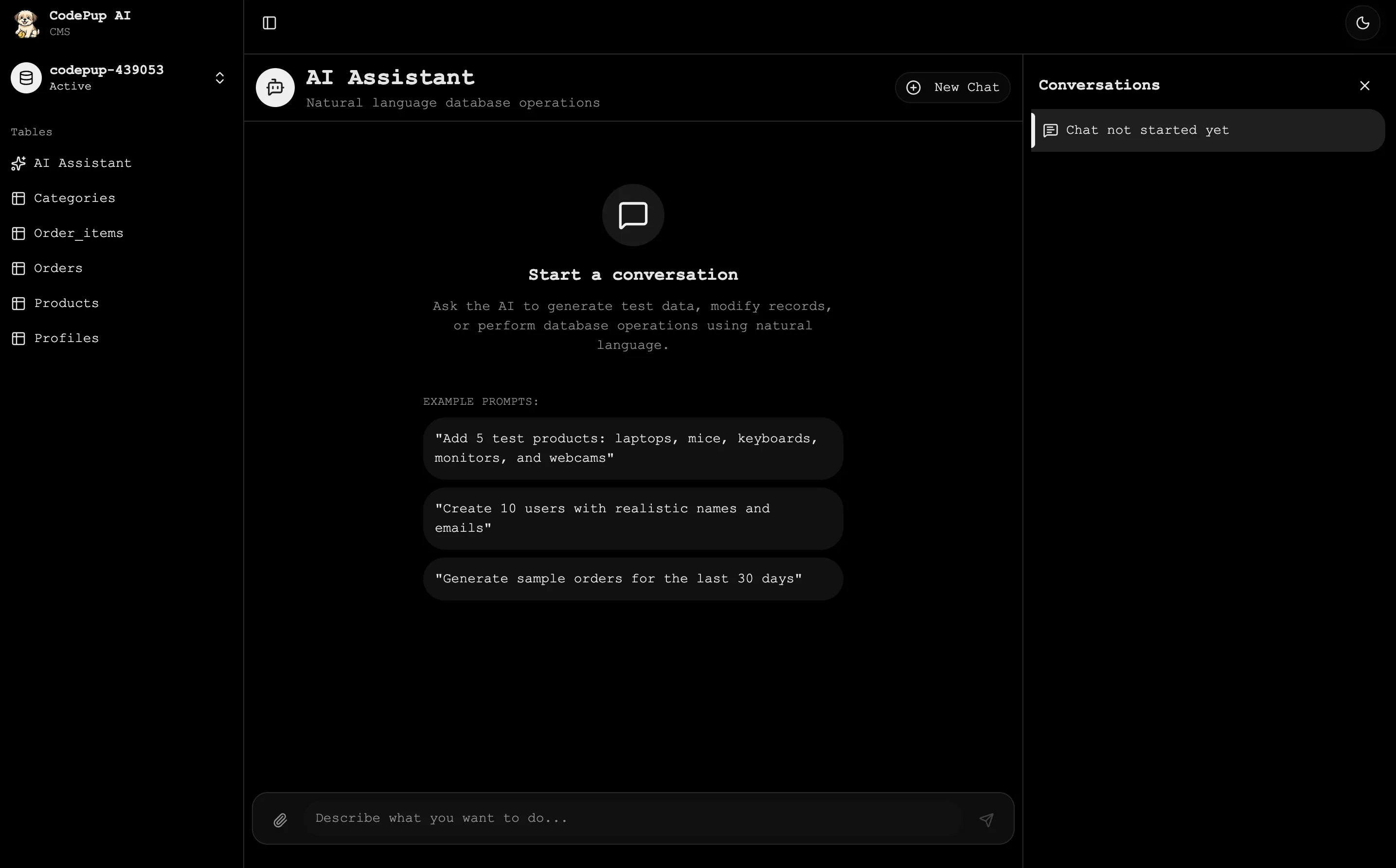 AI Assistant prompt input screen