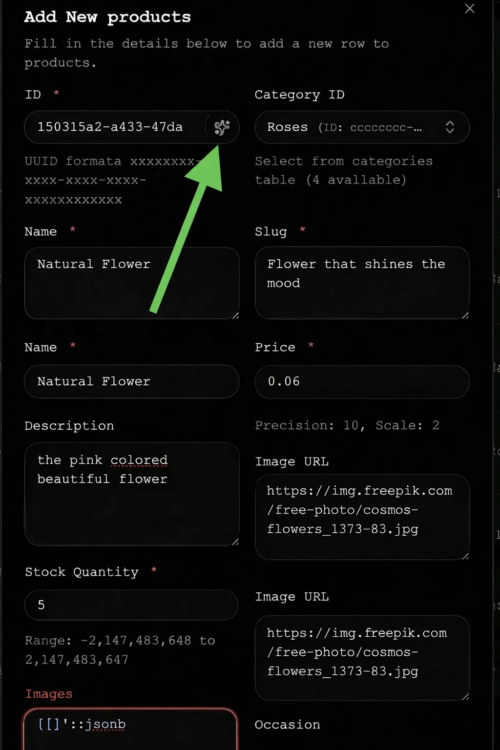 Star icon to generate a random UUID