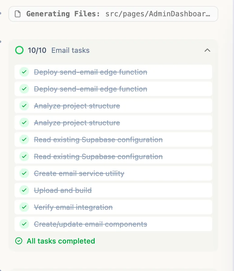 Codepup AI completing payment integration tasks one by one