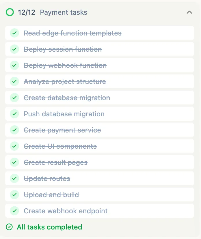 All 12 payment tasks completed successfully