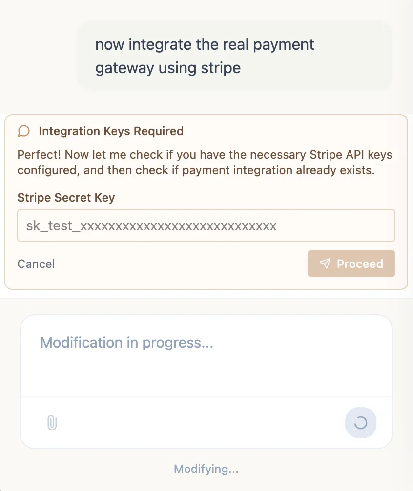 Stripe Secret Key input field during modification
