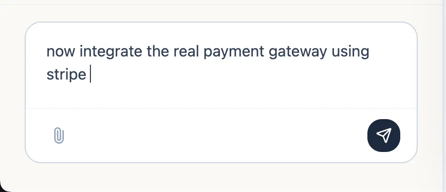 Chat prompt asking Codepup AI to integrate Stripe payment gateway