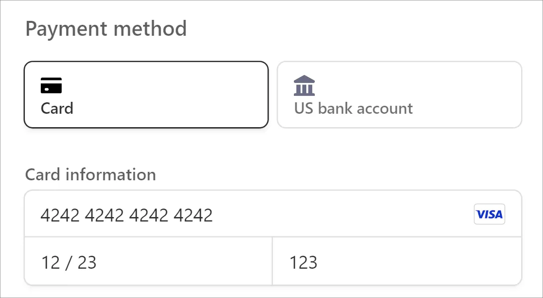 Checkout page with Stripe card input fields