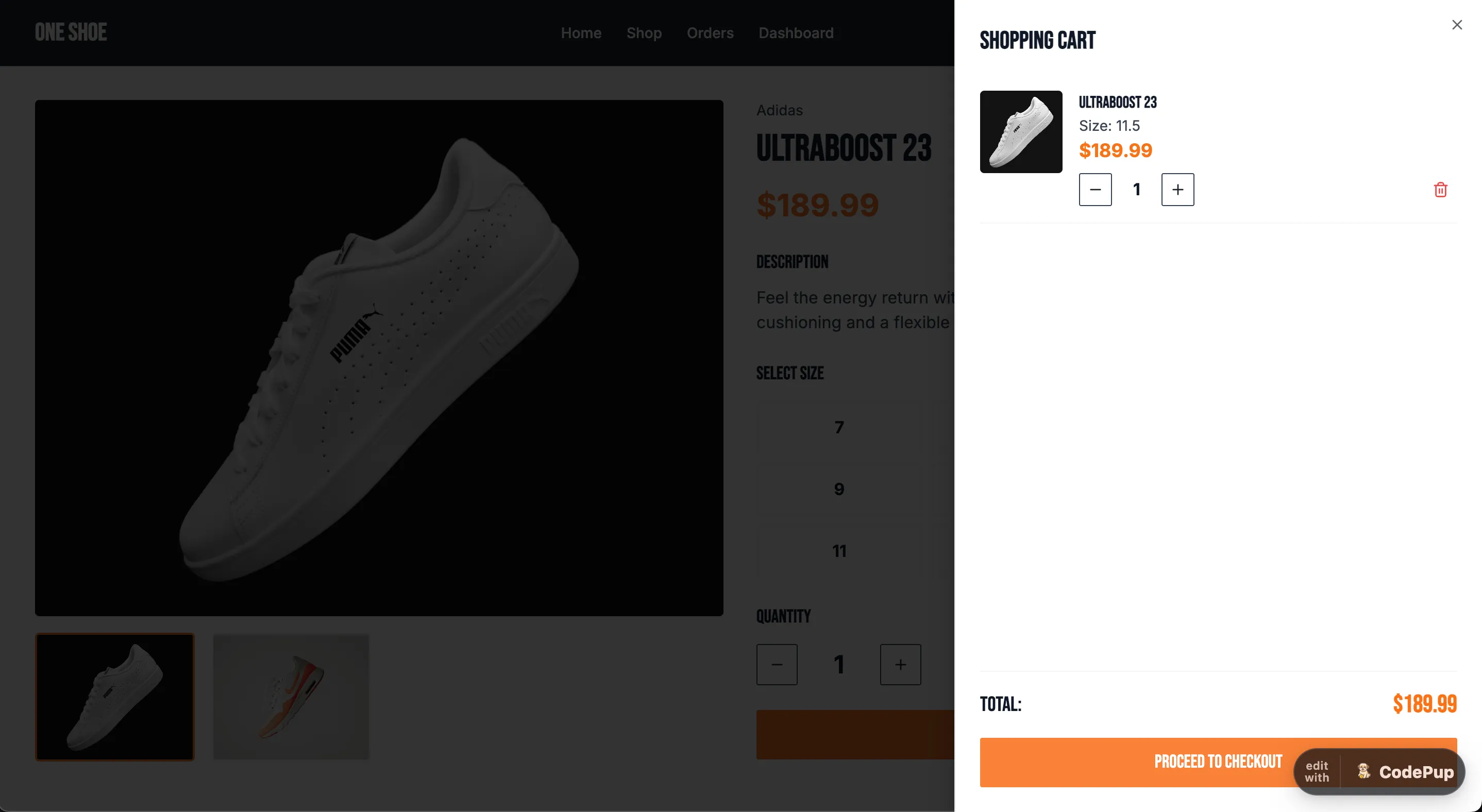 Live website showing Proceed to Checkout button